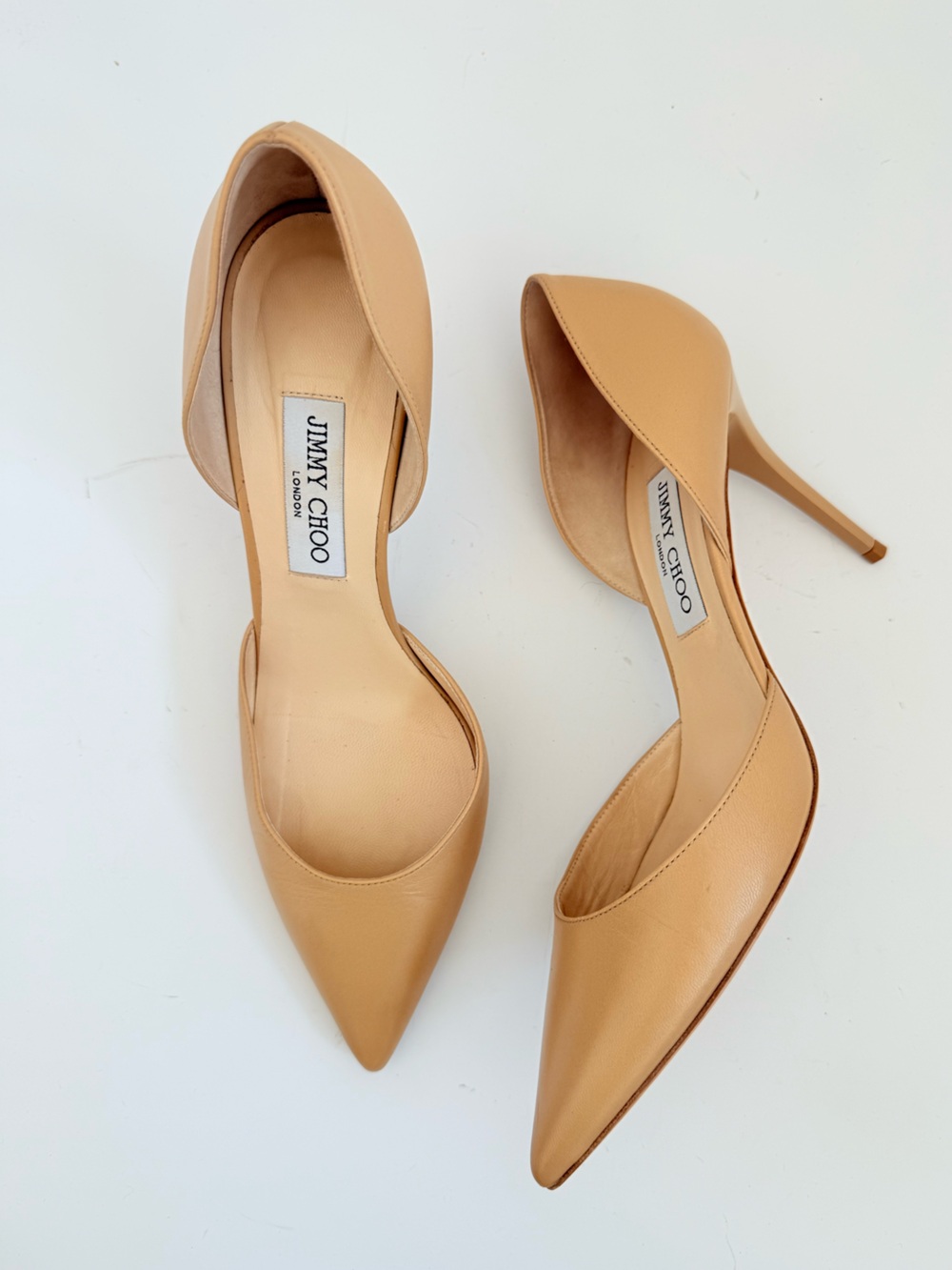 Jimmy Choo Addison Nude Kid Leather D’Orsay Pointed Toe Pumps 40.5